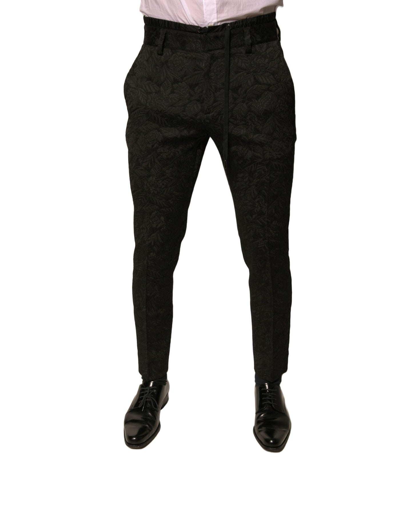 Dolce & Gabbana Schwarze Brokat Polyester Skinny Herren Anzughose