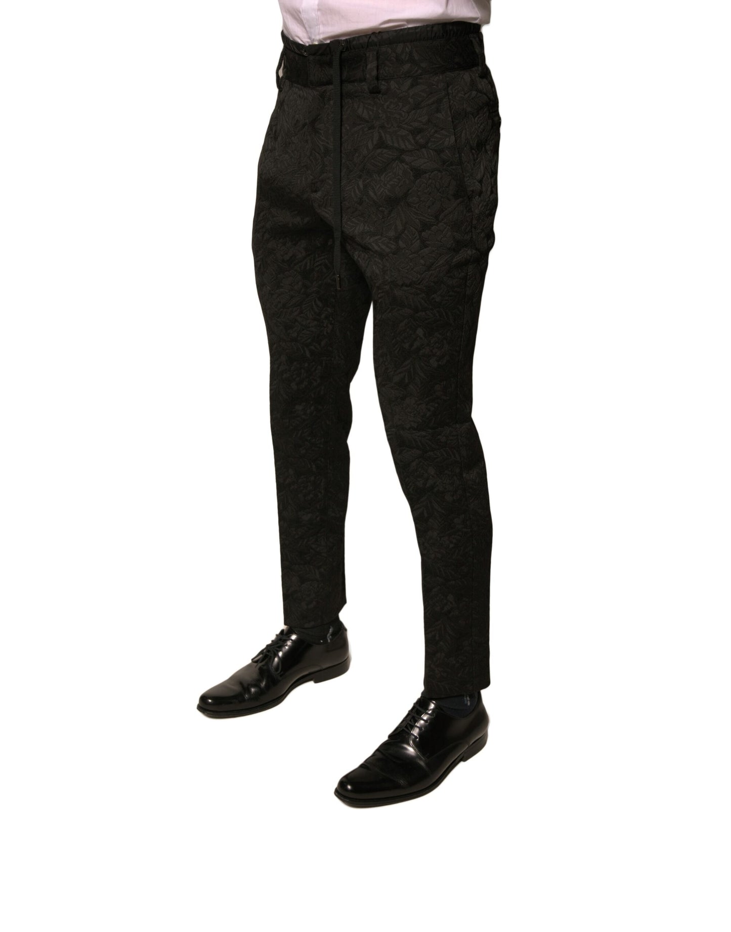 Dolce & Gabbana Schwarze Brokat Polyester Skinny Herren Anzughose