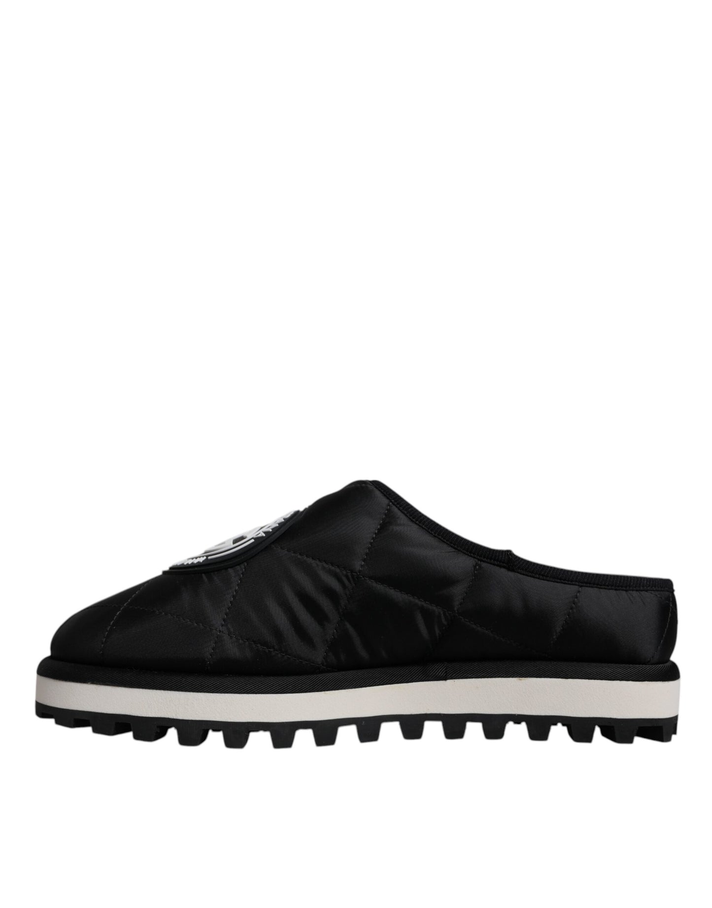 Dolce & Gabbana Schwarz Nylon gesteppt Logo Patch Sandalen Rutschen Schuhe