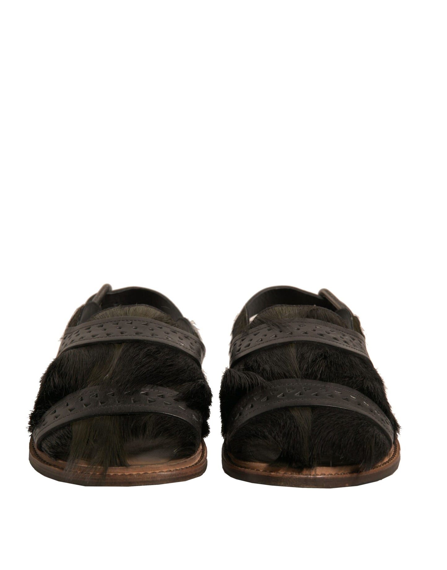 Dolce & Gabbana Grüne Gazelle Haar Leder Flats Sandalen Schuhe