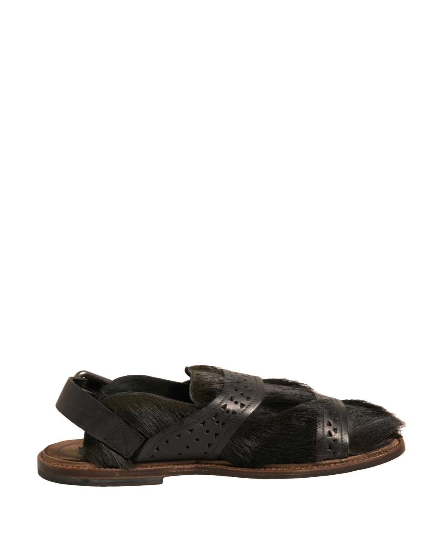 Dolce & Gabbana Grüne Gazelle Haar Leder Flats Sandalen Schuhe