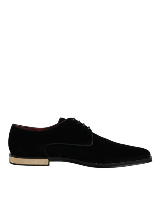 Dolce & Gabbana Schwarze Samt-Baumwoll-Spitzen-Derby-Schuhe