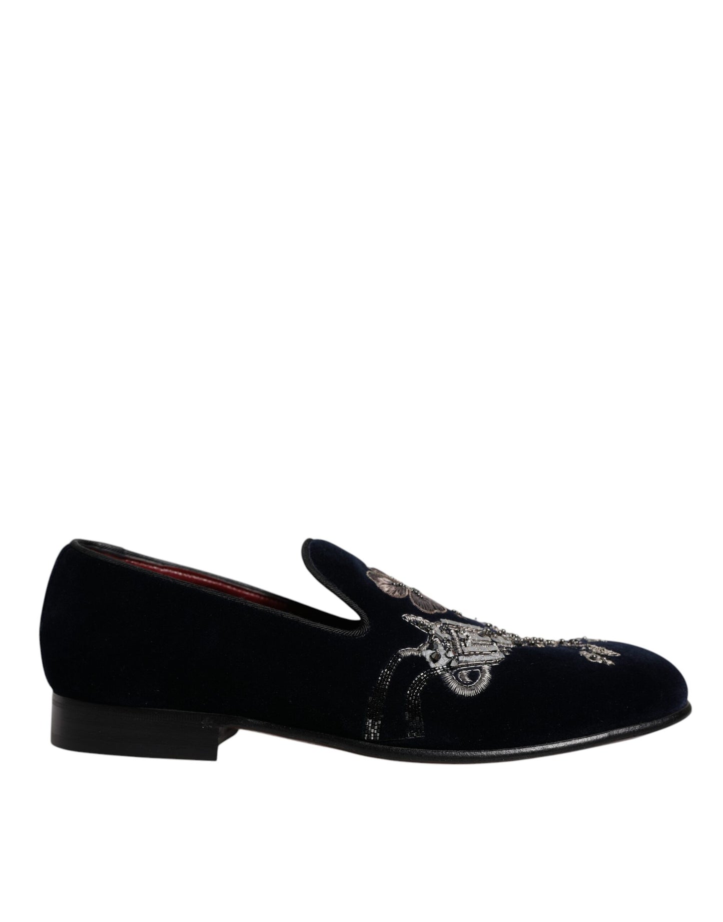Dolce & Gabbana Schwarz Samt Floral Gun Loafers Kleid Schuhe