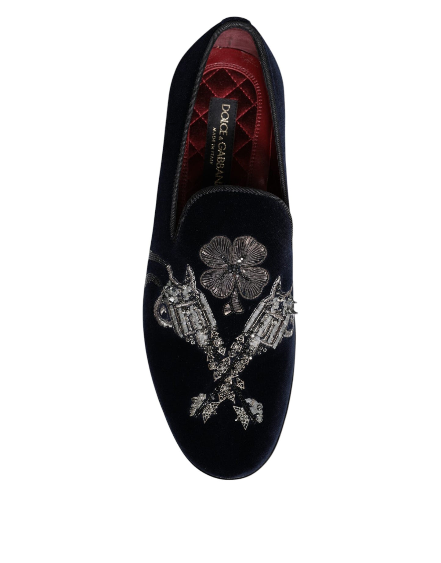 Dolce & Gabbana Schwarz Samt Floral Gun Loafers Kleid Schuhe