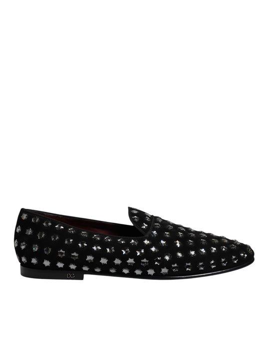 Dolce & Gabbana Schwarze kristallverzierte Loafers Kleid Schuhe