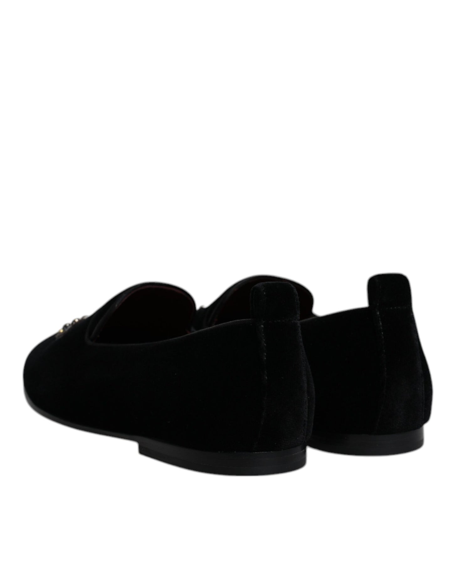 Dolce & Gabbana Schwarzer Samt Kristallkrone Loafers Formelle Kleid Schuhe