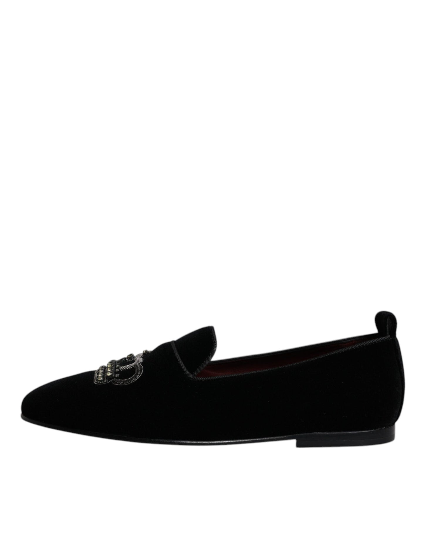 Dolce & Gabbana Schwarzer Samt Kristallkrone Loafers Formelle Kleid Schuhe