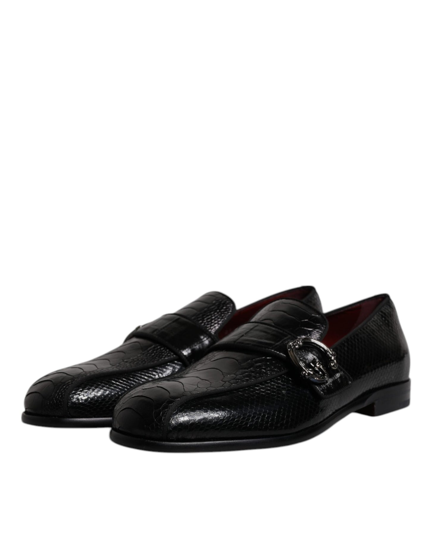 Dolce & Gabbana Schwarze Exotische Leder DG Logo Loafers Formelle Anzugschuhe