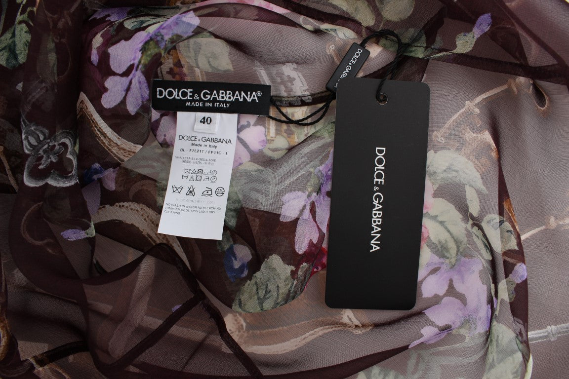 Dolce & Gabbana Schwarzes Schlüssel-T-Shirt mit Blumendruck und Seidenbluse