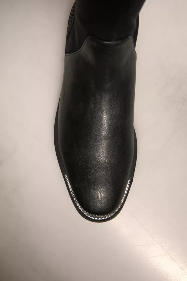 MY TWIN Schwarz Leder Wildleder Flats Hohe Stiefel Schuhe