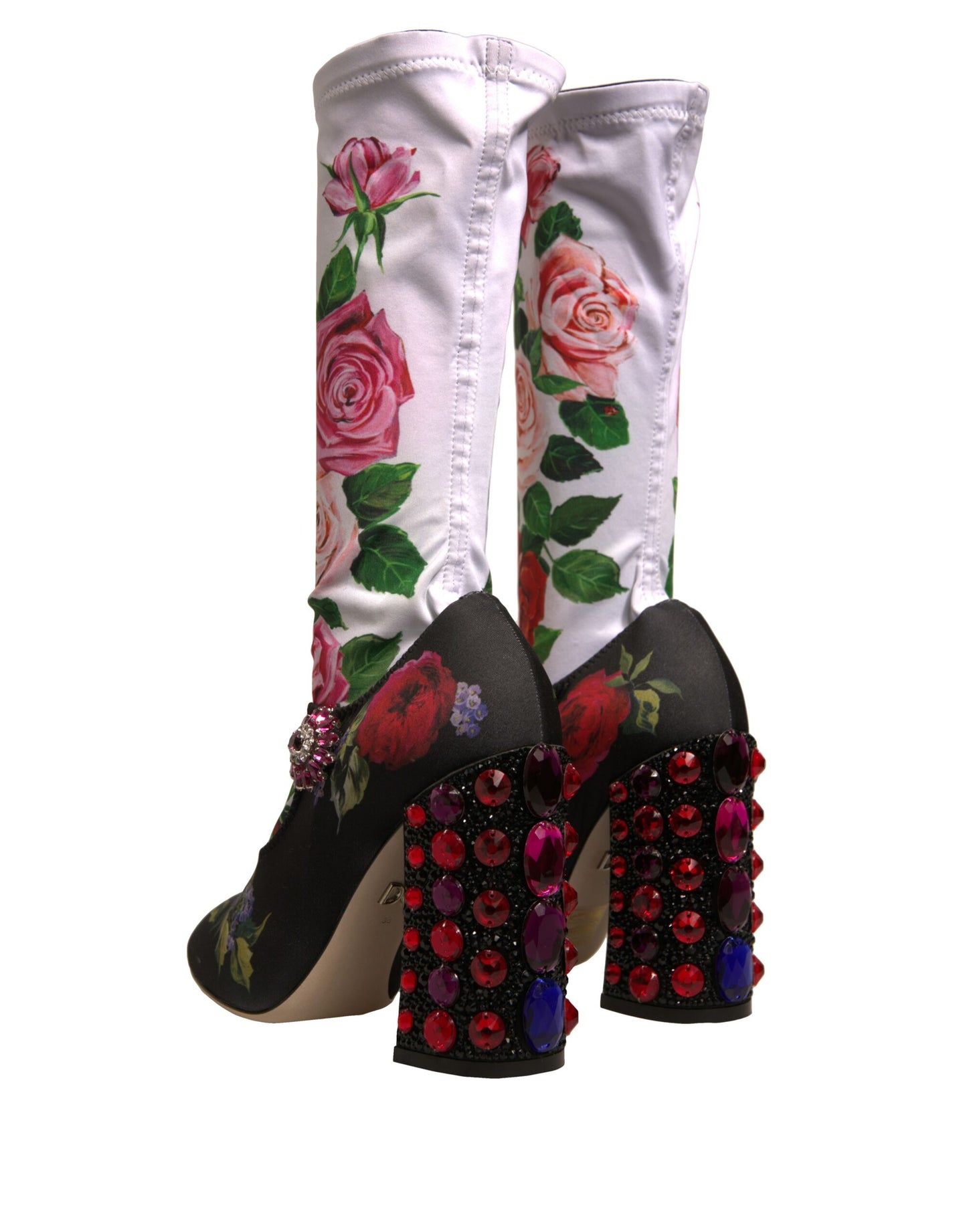 Dolce & Gabbana Schwarz Floral Socken Kristall Stiefel Jersey Schuhe