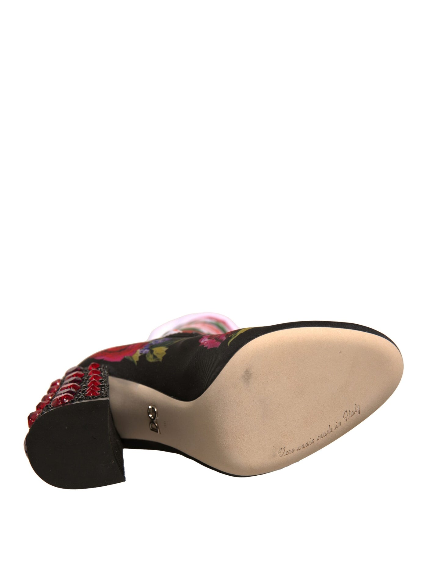 Dolce & Gabbana Schwarz Floral Socken Kristall Stiefel Jersey Schuhe