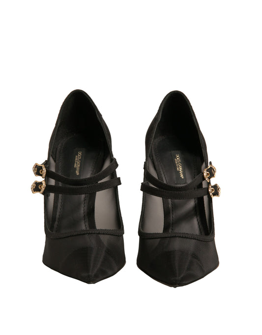 Dolce & Gabbana Schwarz Mesh Mary Jane High Heels Pumps Schuhe