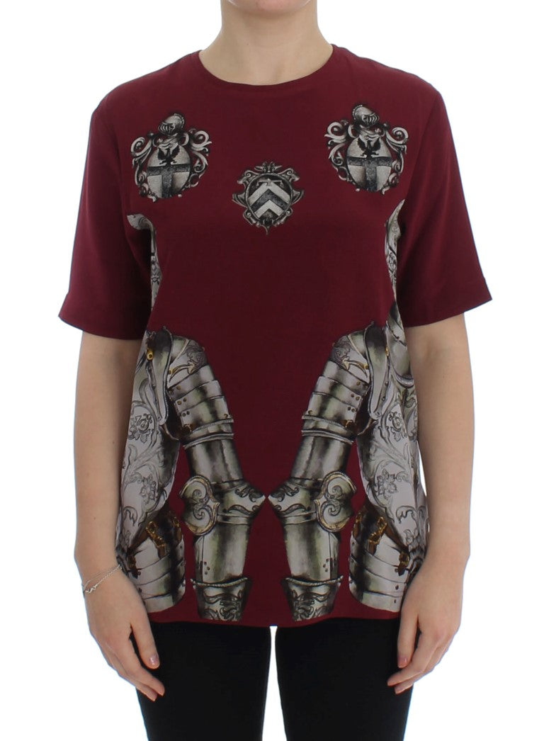 Dolce & Gabbana Red Knight Print Seidenbluse T-Shirt