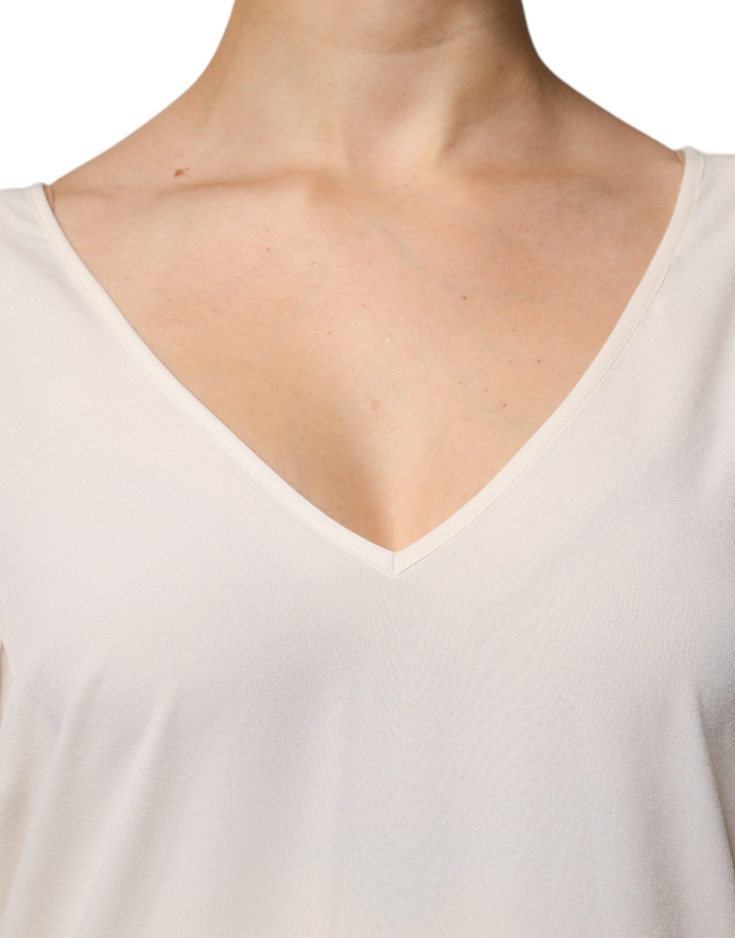 Peserico Weißes Midikleid mit kurzen Ärmeln und V-Ausschnitt