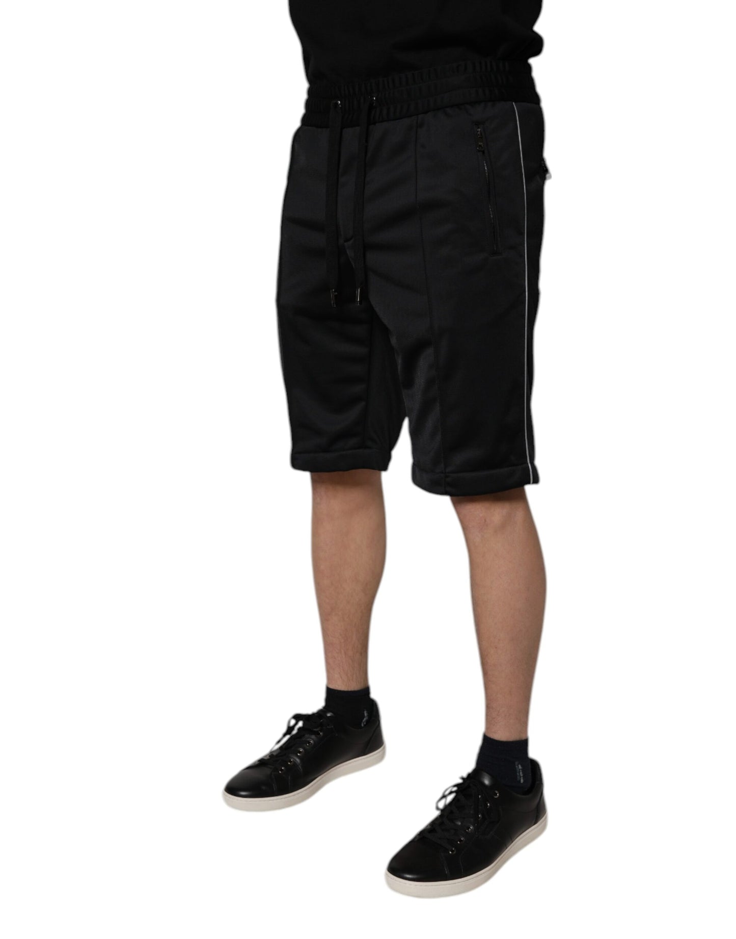 Dolce & Gabbana Schwarze Bermuda-Shorts aus Polyester mit mittlerer Taille für Männer
