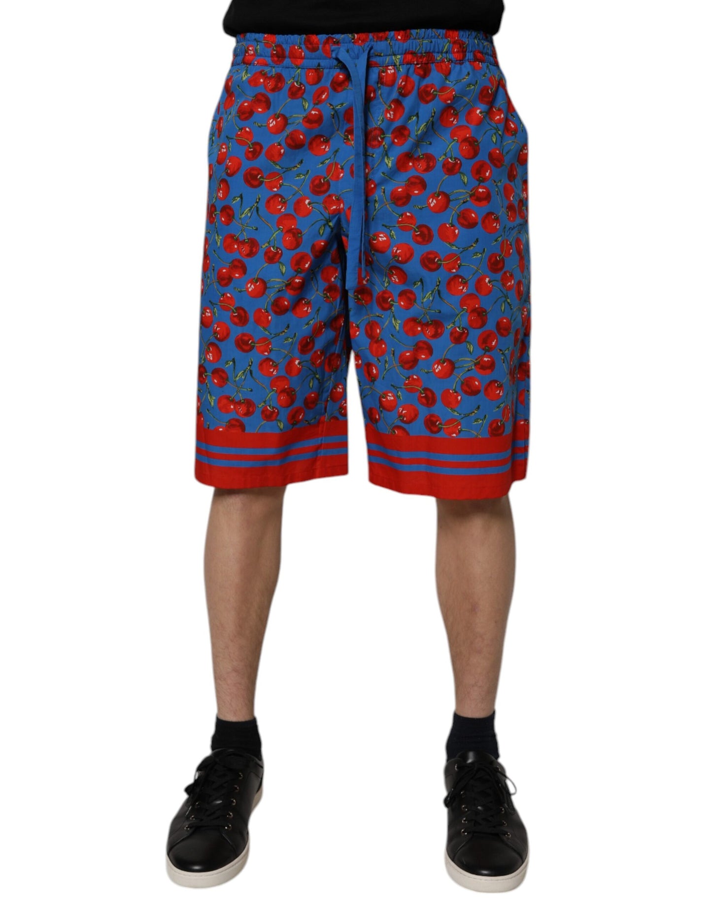 Dolce & Gabbana Blaue Kirsche Print Baumwolle Männer Bermuda Shorts