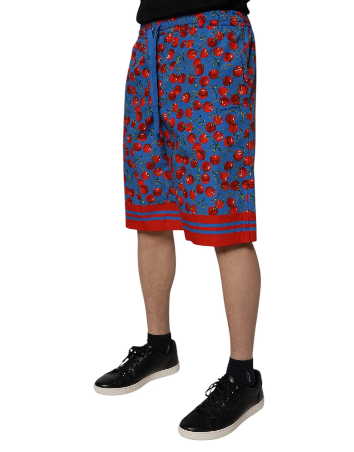 Dolce & Gabbana Blaue Kirsche Print Baumwolle Männer Bermuda Shorts