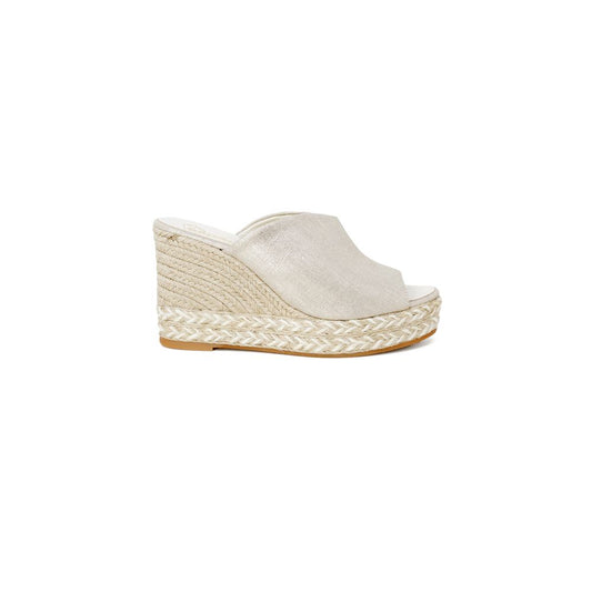 Espadrilles Goldene Ledersandalen mit Plateauabsatz