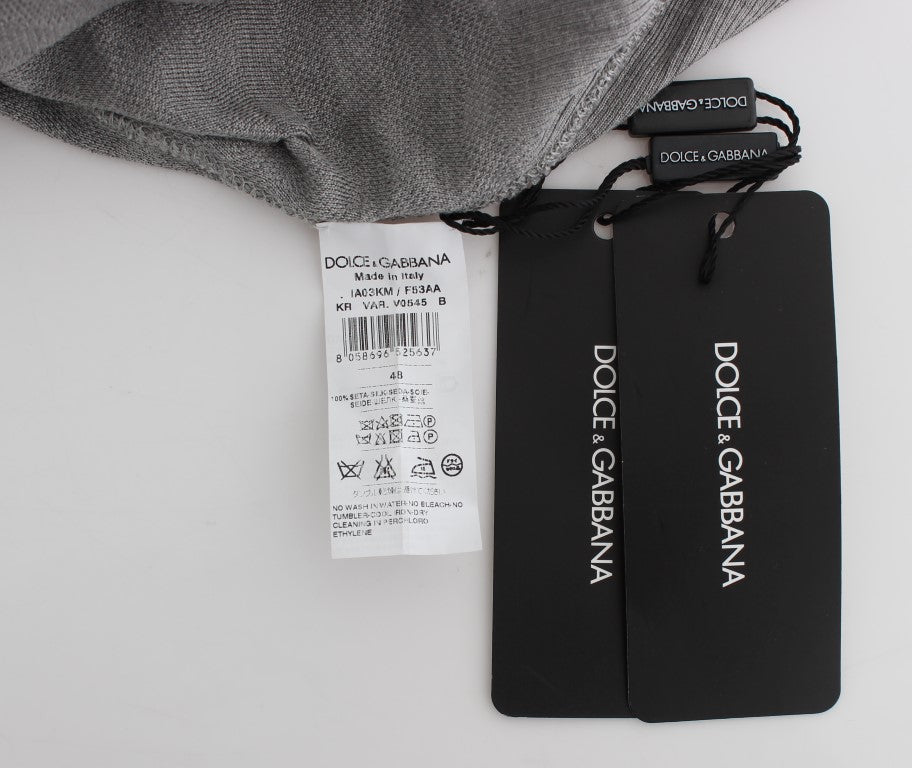 Dolce & Gabbana Grauer Seidenpullover mit Rundhalsausschnitt