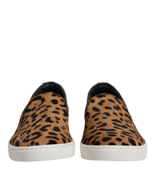 Dolce & Gabbana Braun Kalbsleder Pelz Leopard Sneakers Schuhe