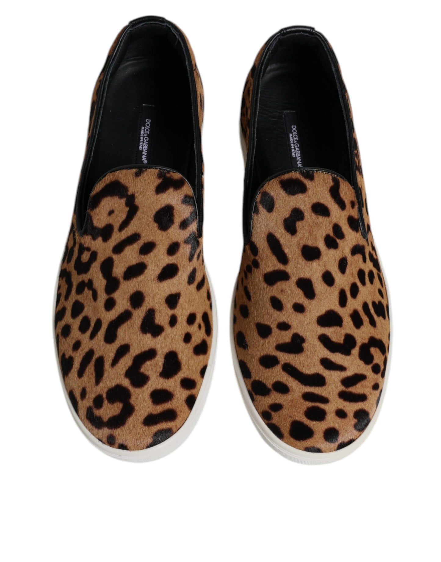 Dolce & Gabbana Braun Kalbsleder Pelz Leopard Sneakers Schuhe