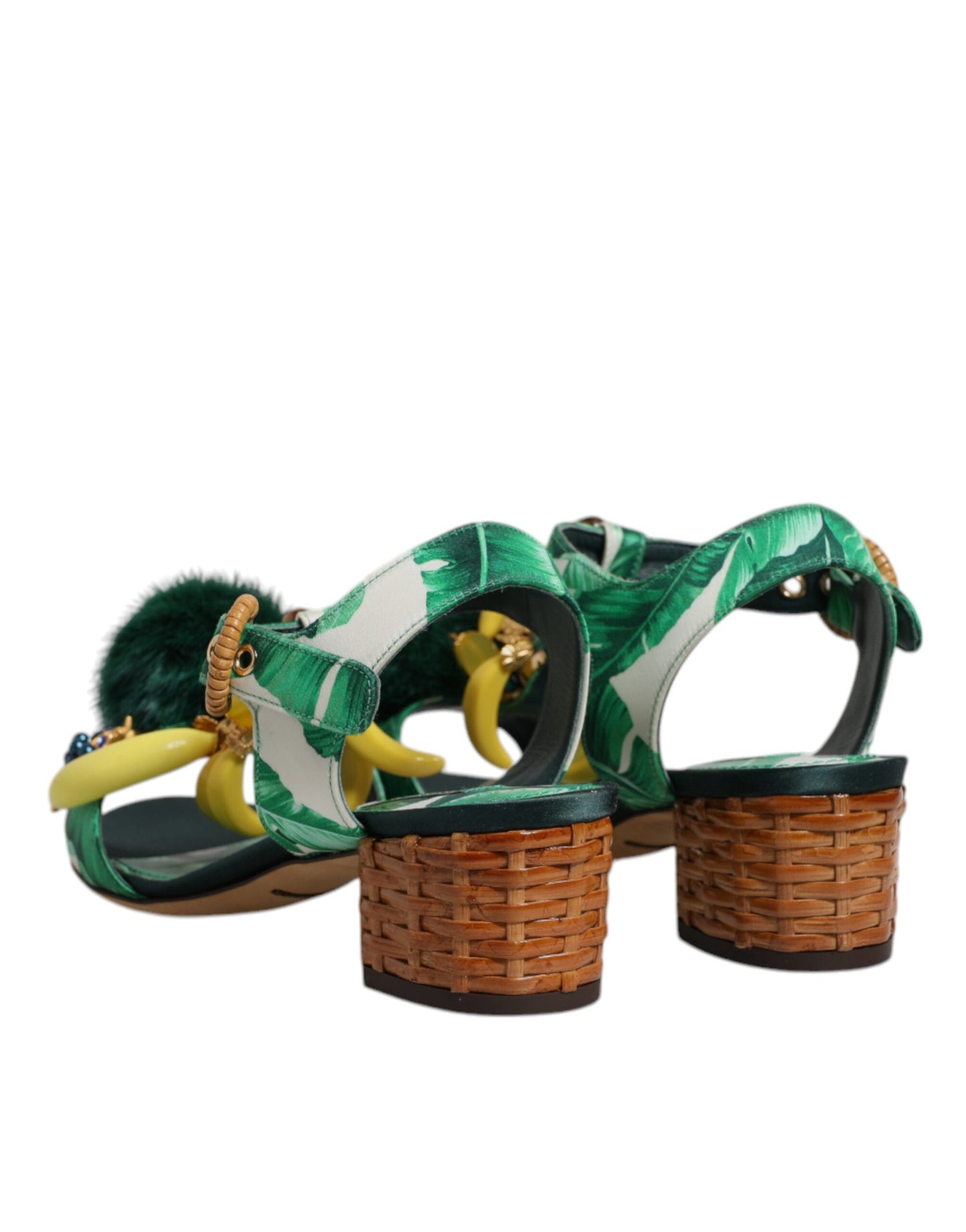 Dolce & Gabbana Grün Kristall Pelz verschönert Sandalen Schuhe