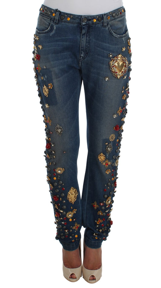 Dolce & Gabbana Crystal Roses Herz verschönert Jeans