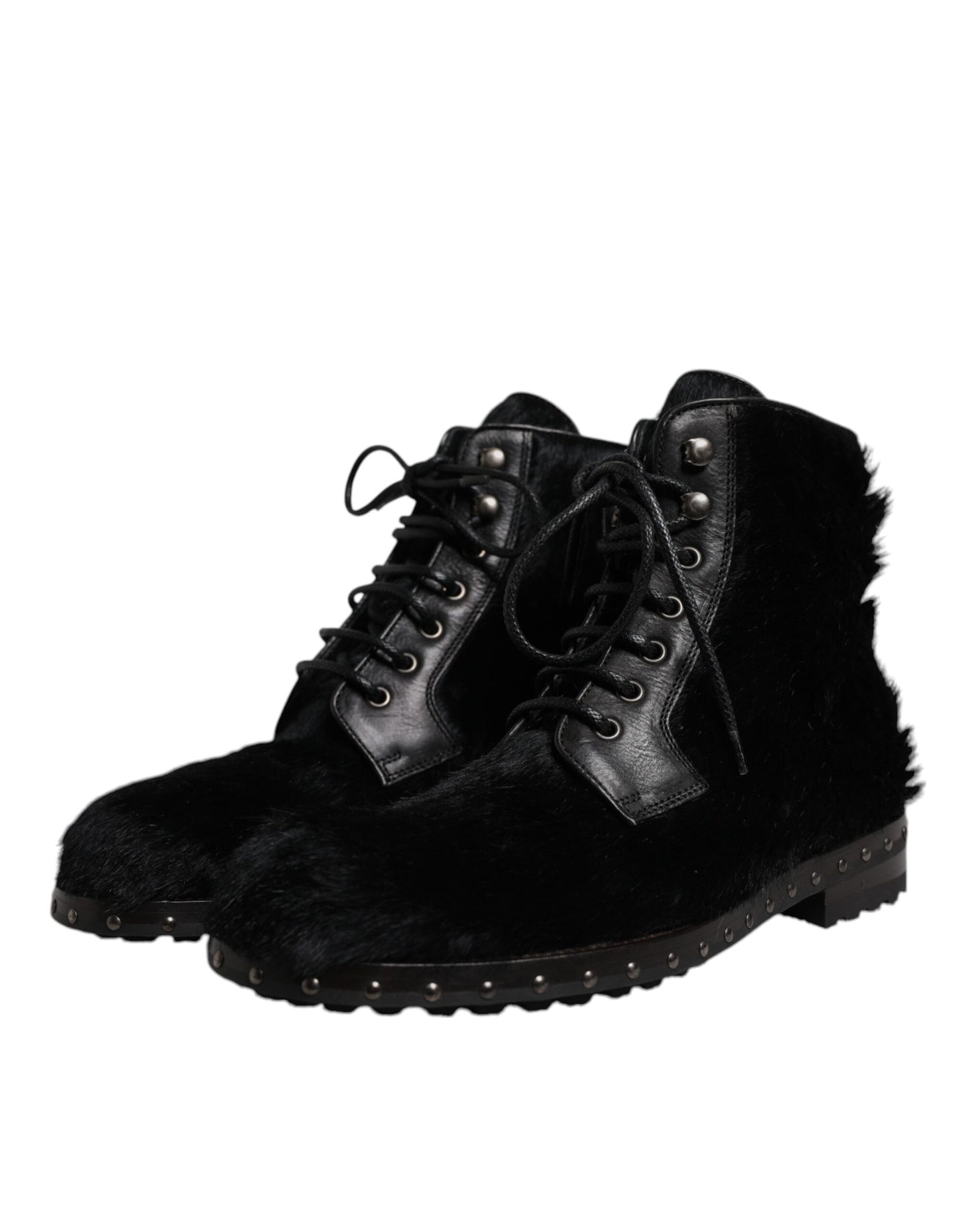 Dolce & Gabbana Schwarze Pony Style Leder Mid Calf Stiefel Schuhe