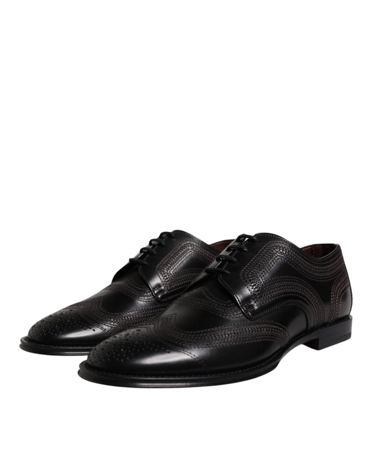 Dolce & Gabbana Schwarze bestickte klassische Derby-Schuhe aus Leder