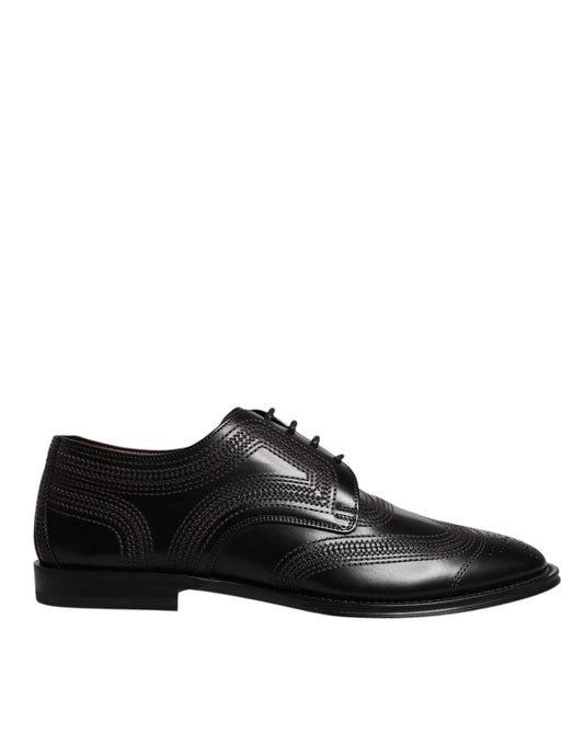 Dolce & Gabbana Schwarze bestickte klassische Derby-Schuhe aus Leder