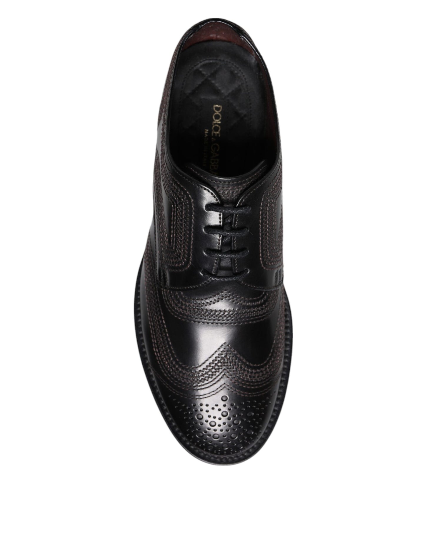 Dolce & Gabbana Schwarze bestickte klassische Derby-Schuhe aus Leder