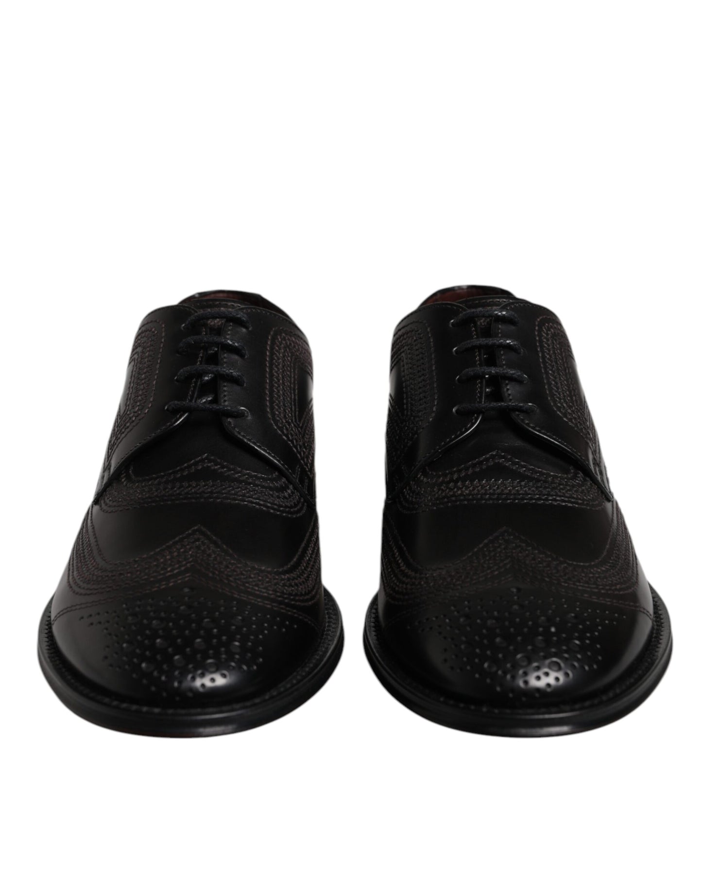 Dolce & Gabbana Schwarze bestickte klassische Derby-Schuhe aus Leder