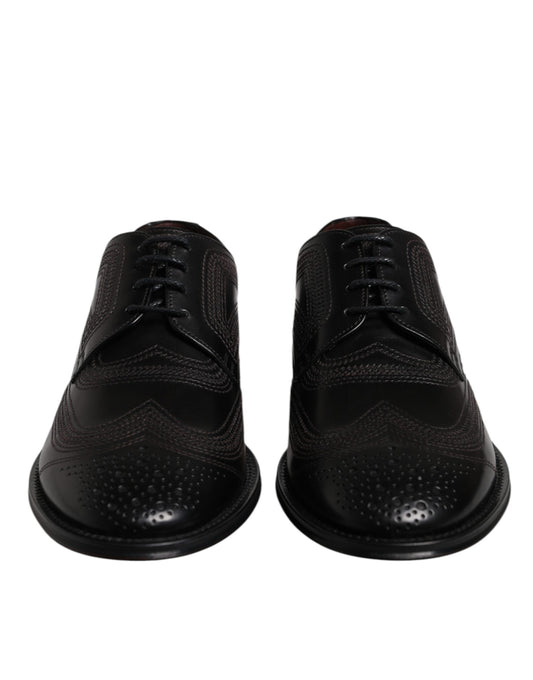 Dolce & Gabbana Schwarze bestickte klassische Derby-Schuhe aus Leder