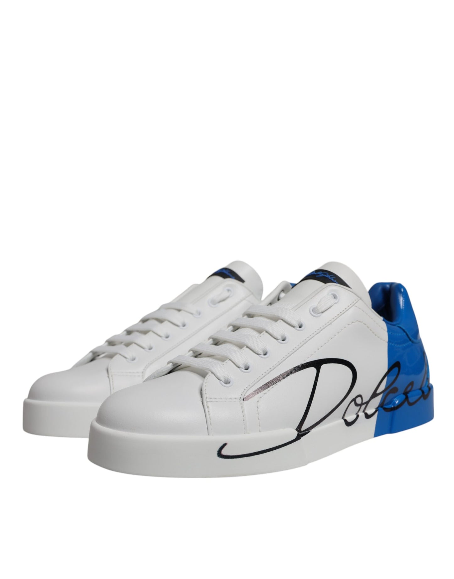 Dolce & Gabbana Weiß Blau Leder Logo Low Top Sneakers Schuhe