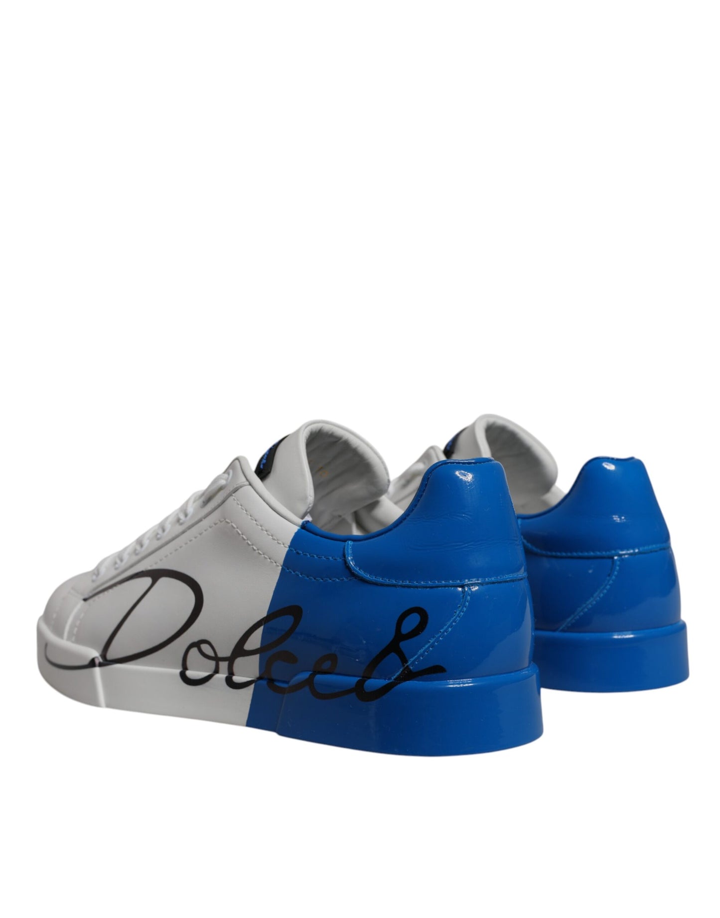 Dolce & Gabbana Weiß Blau Leder Logo Low Top Sneakers Schuhe