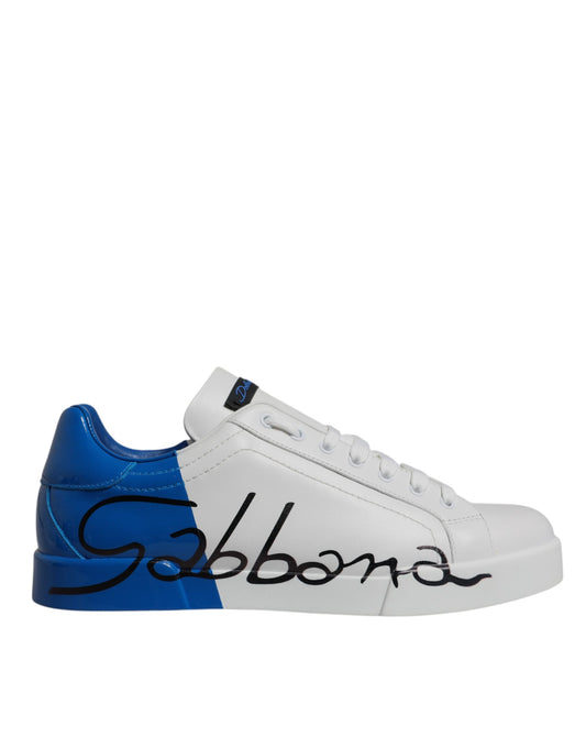 Dolce & Gabbana Weiß Blau Leder Logo Low Top Sneakers Schuhe