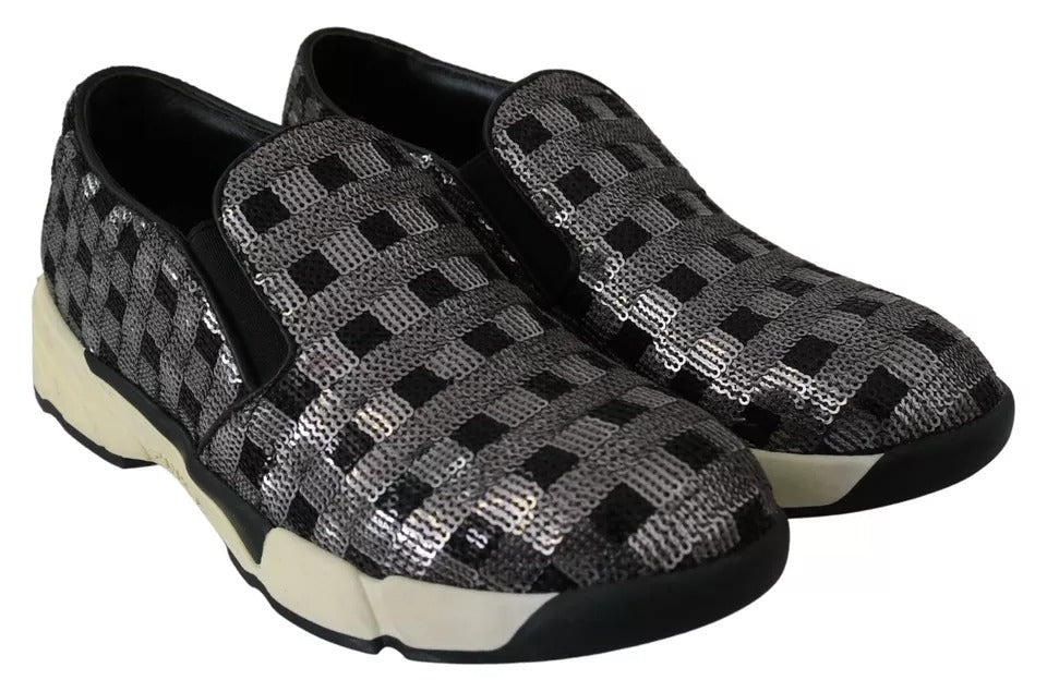 PINKO Silber Schwarz Slip-on Sequence Design Sneakers Schuhe