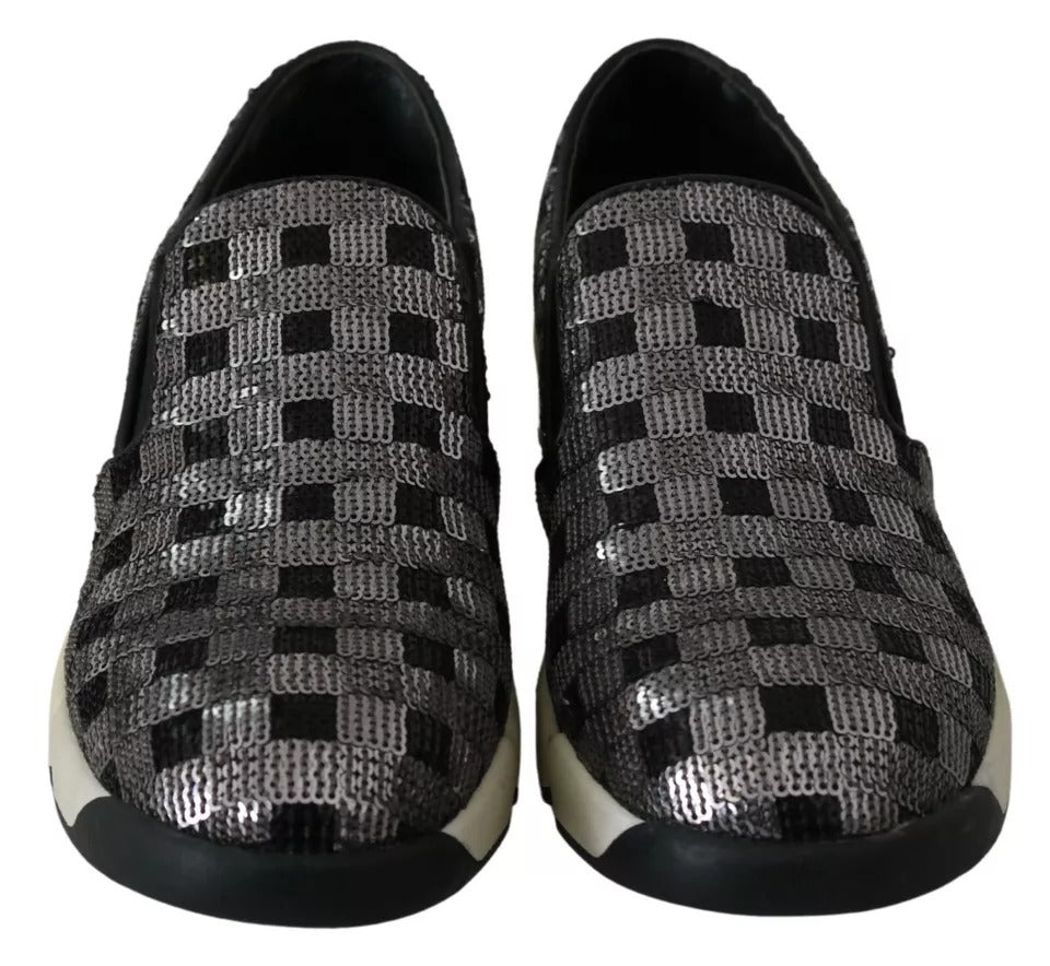 PINKO Silber Schwarz Slip-on Sequence Design Sneakers Schuhe