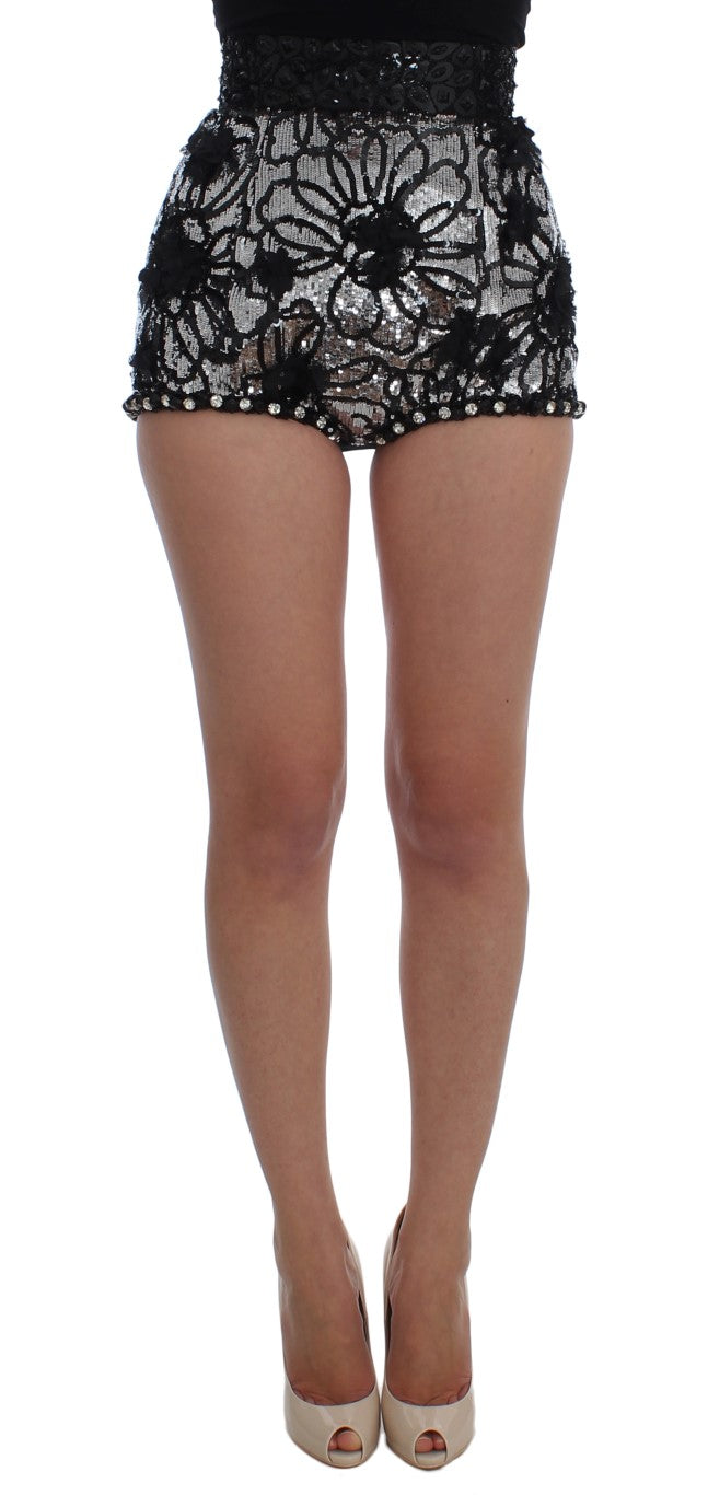 Dolce & Gabbana Schwarze Mini-Shorts mit Kristallpailletten