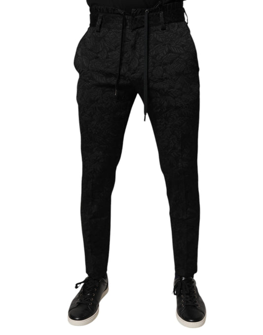 Dolce & Gabbana Schwarze Brokat Polyester Skinny Kleiderhose