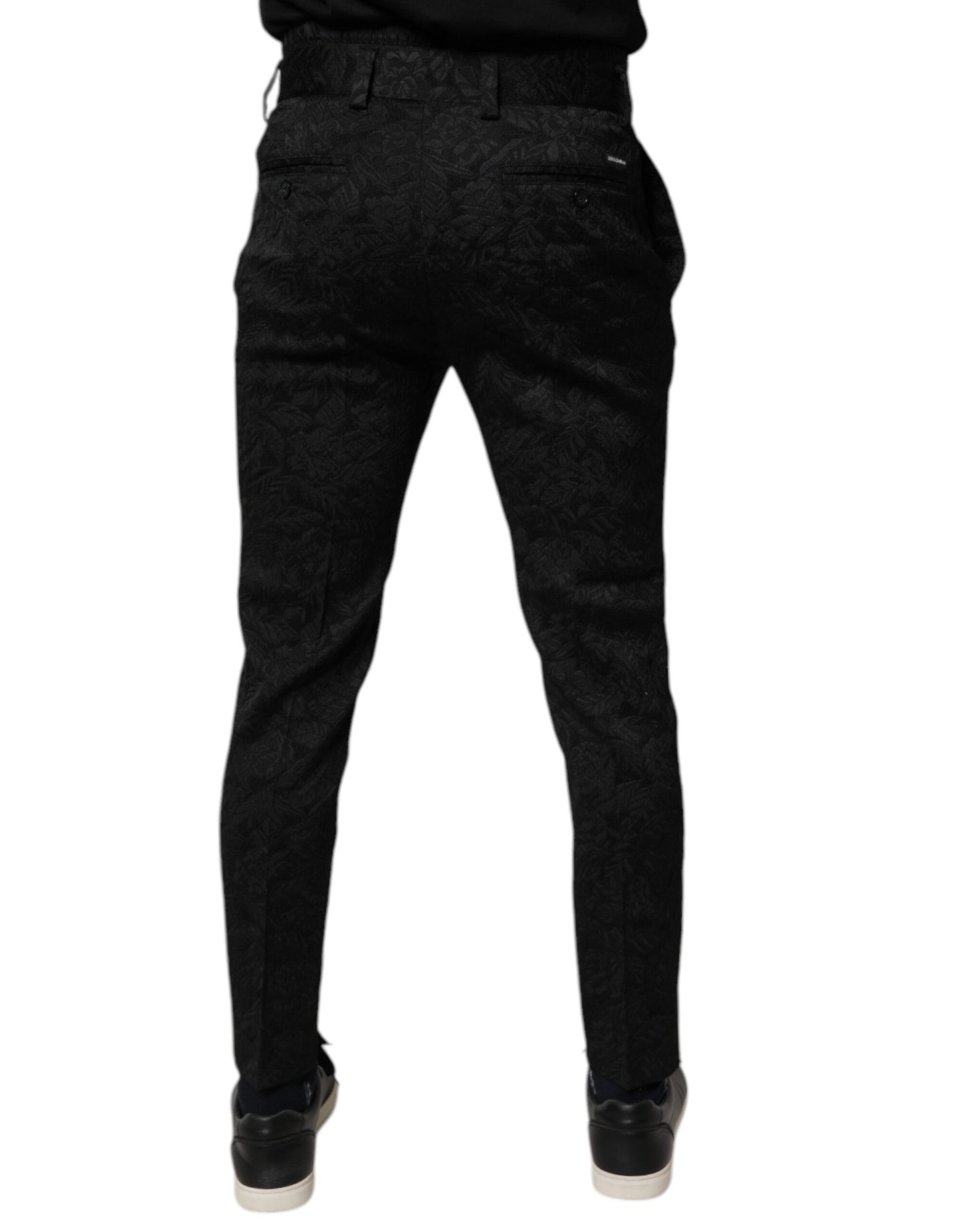 Dolce & Gabbana Schwarze Brokat Polyester Skinny Kleiderhose