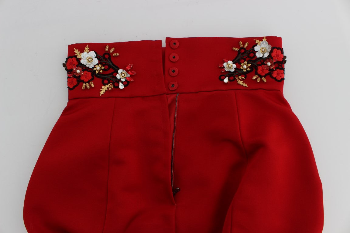 Dolce & Gabbana Rote Seidenkristallrosen Shorts