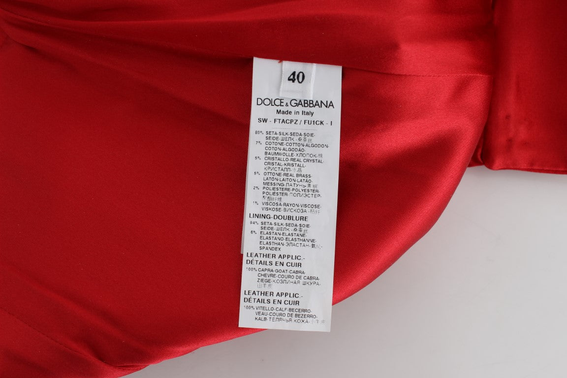 Dolce & Gabbana Rote Seidenkristallrosen Shorts