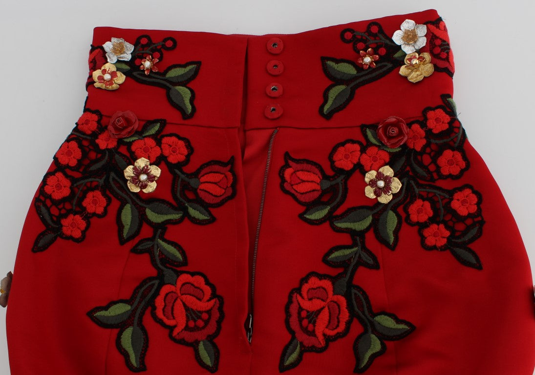 Dolce & Gabbana Rote Seidenrosen Sizilien Shorts