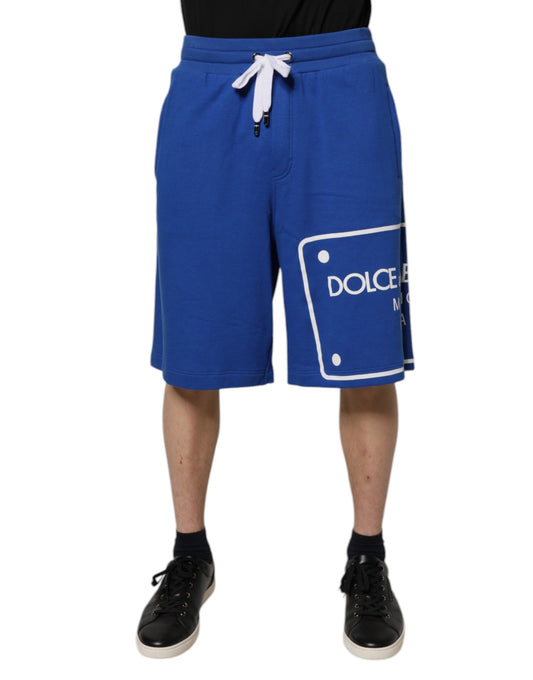 Dolce & Gabbana Blaue Logo-Baumwoll-Bermudas Sweatshorts Shorts