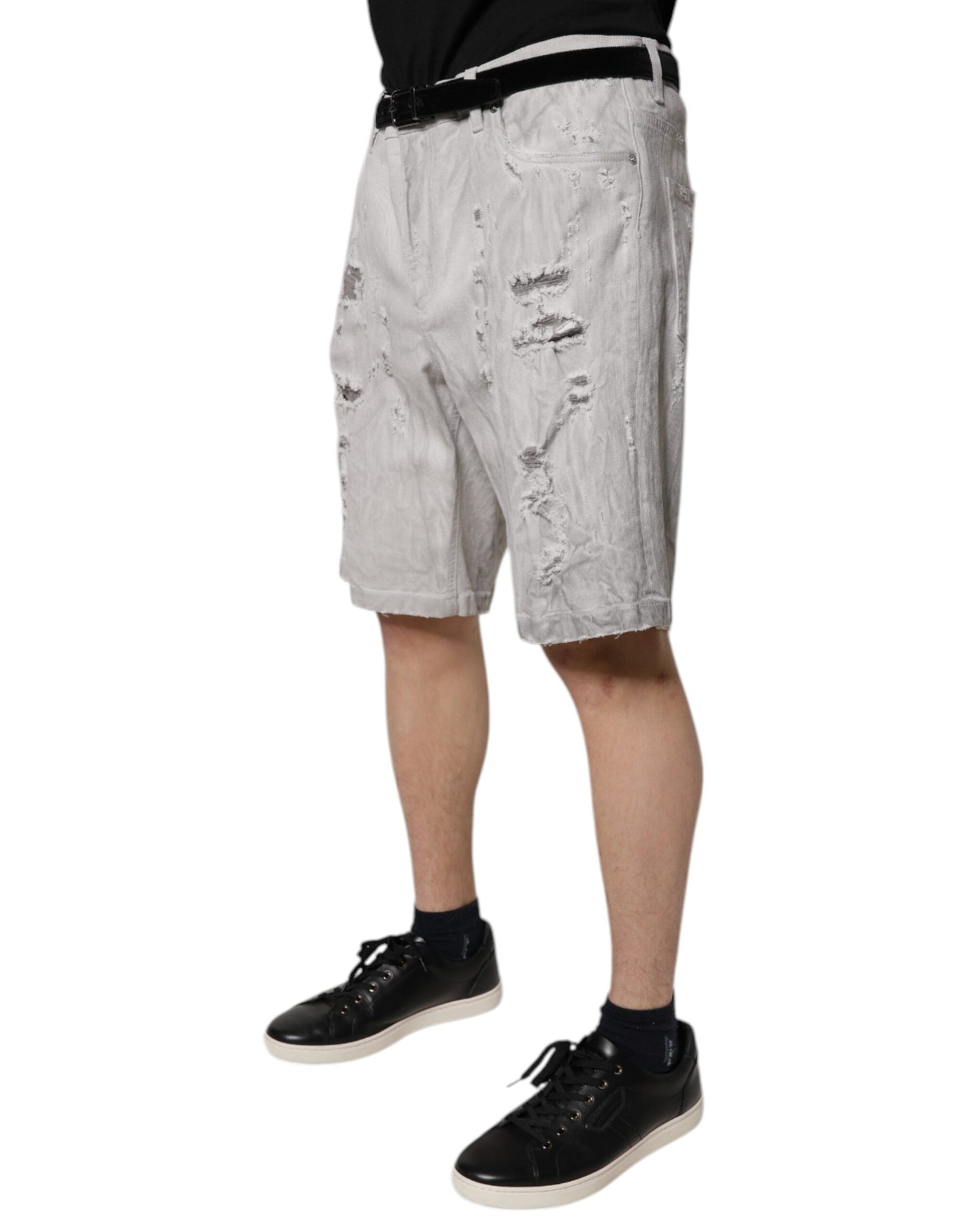 Dolce & Gabbana Hellgraue zerfledderte Herren Denim Bermudashorts