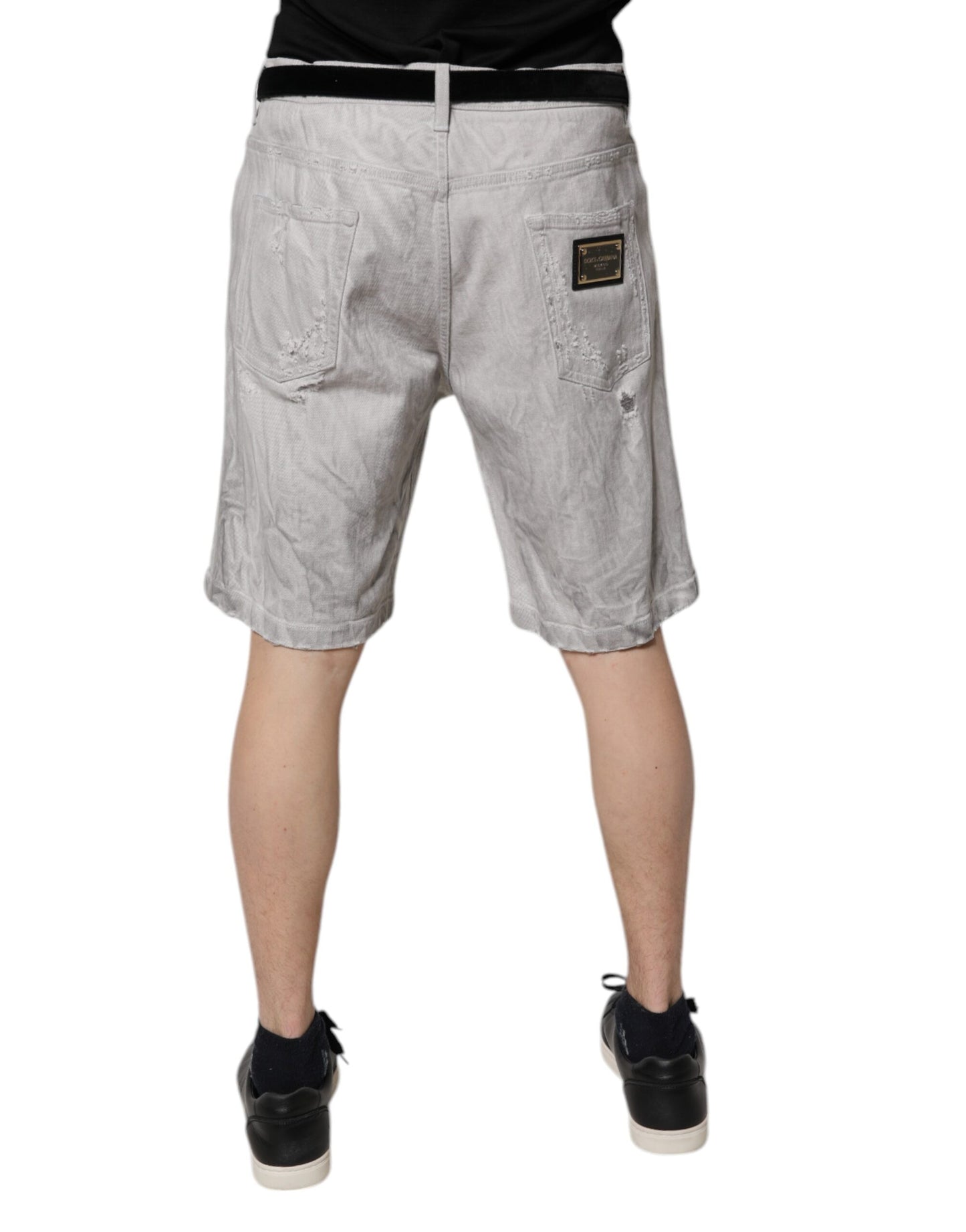 Dolce & Gabbana Hellgraue zerfledderte Herren Denim Bermudashorts