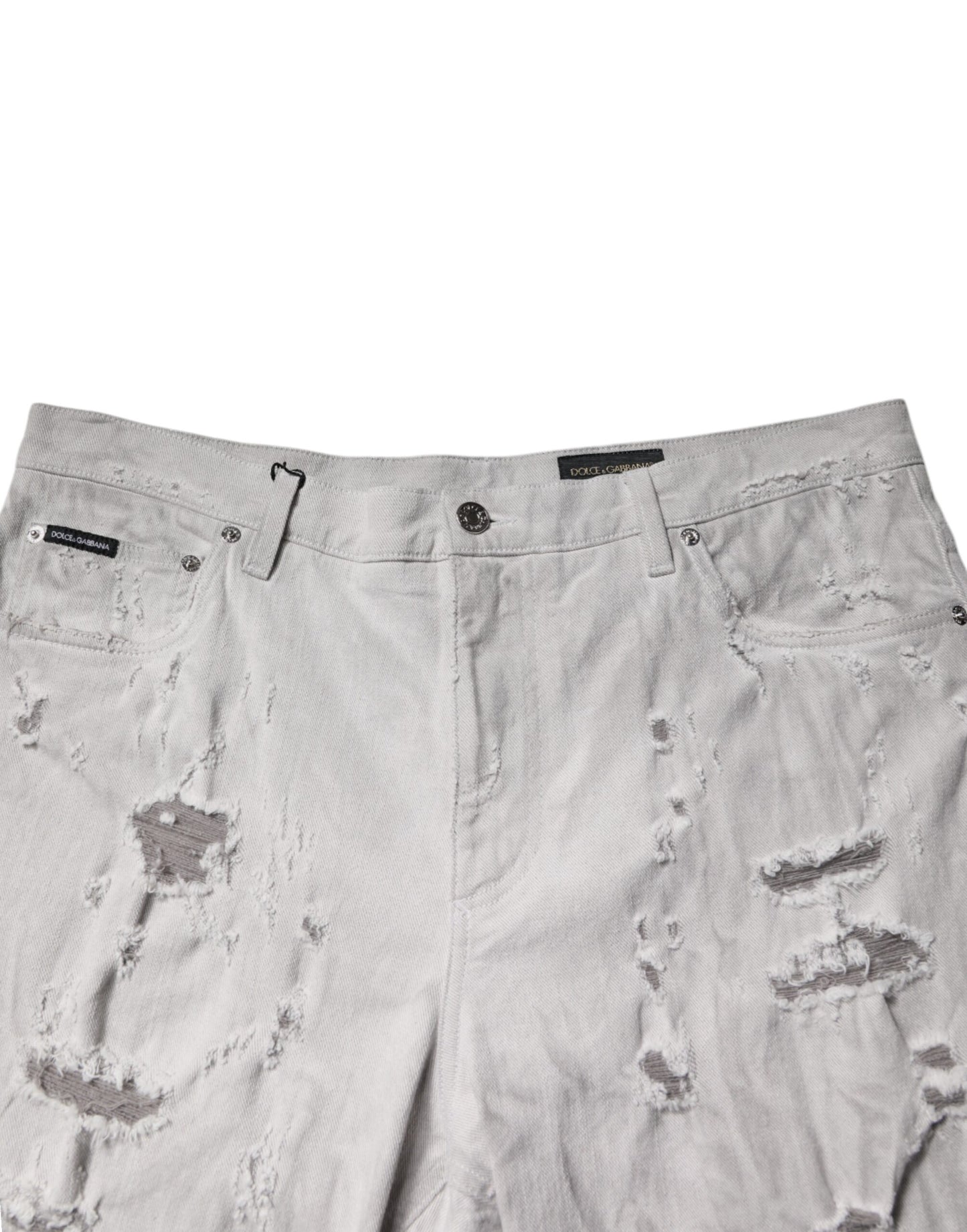 Dolce & Gabbana Hellgraue zerfledderte Herren Denim Bermudashorts