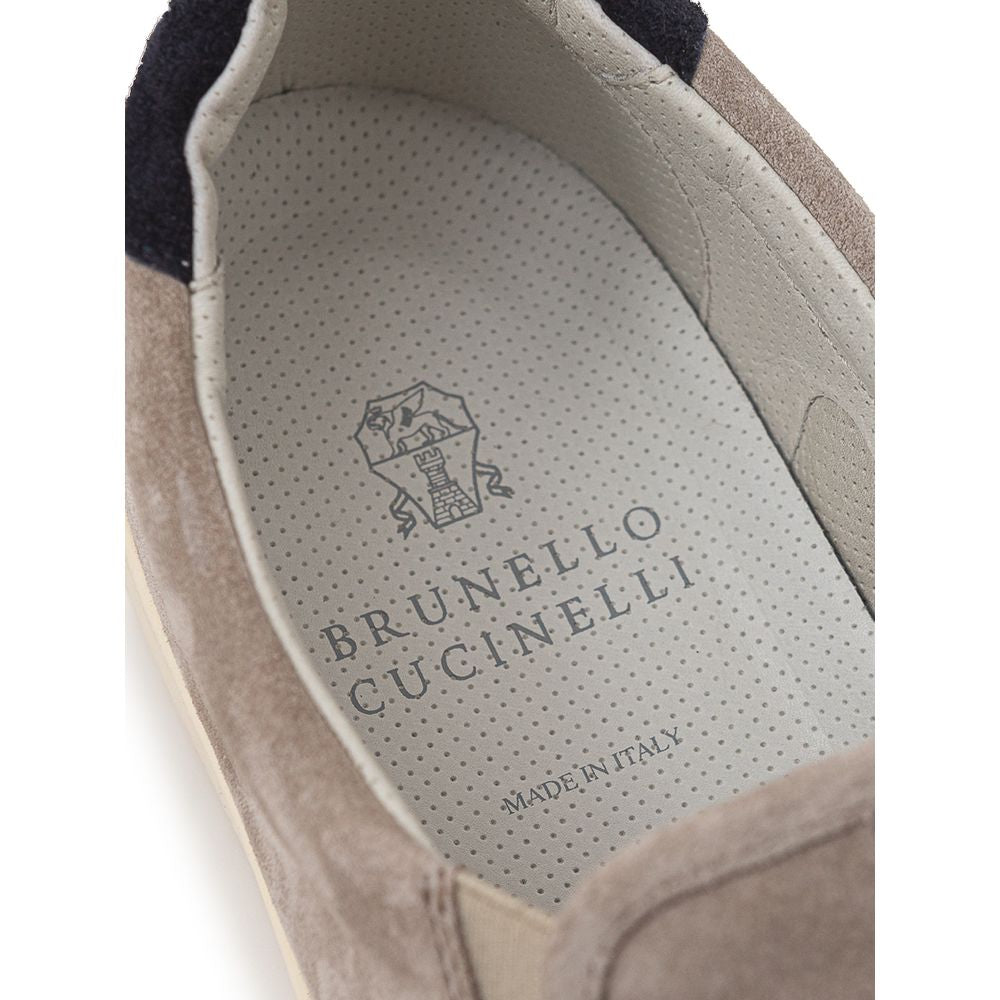 Brunello Cucinelli Beigefarbene Leder-Loafer zum Hineinschlüpfen